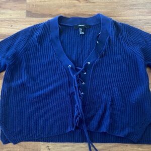 Forever 21 Deep Blue Lace-Up V-Neck Sweater